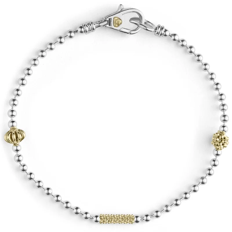 gemstone link bracelet for women -Two Tone Caviar Beaded Bracelet (Size L)