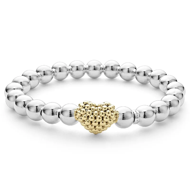 silver chain bracelet for men -Stretch Gold Heart Bead Bracelet (Size M)