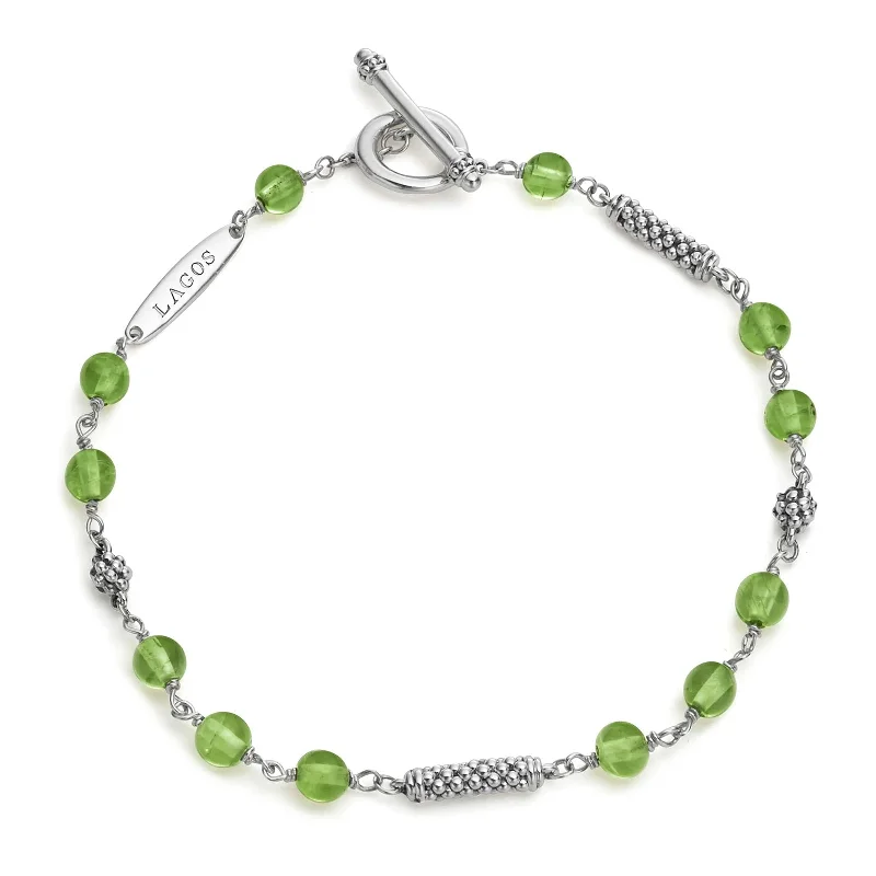 men’s wrist cuff bracelet -Peridot Beaded Bracelet