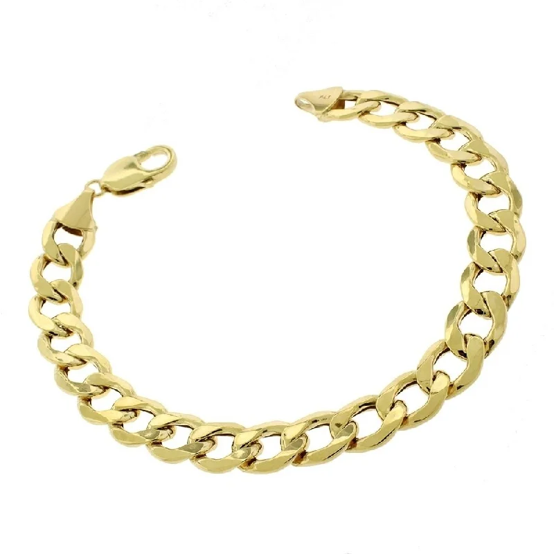 crystal bracelet for women -10k Yellow Gold 11mm Hollow Cuban Curb Link Bracelet Chain 9"