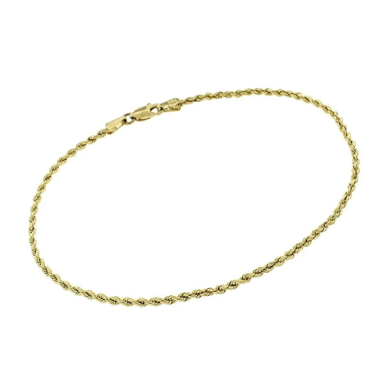 trendy charm bracelet for women -10K Yellow Gold 2MM Solid Rope Diamond-Cut Braided Twist Link Bracelet 7", Gold Bracelet for Men & Women, 100% Real 10K Gold