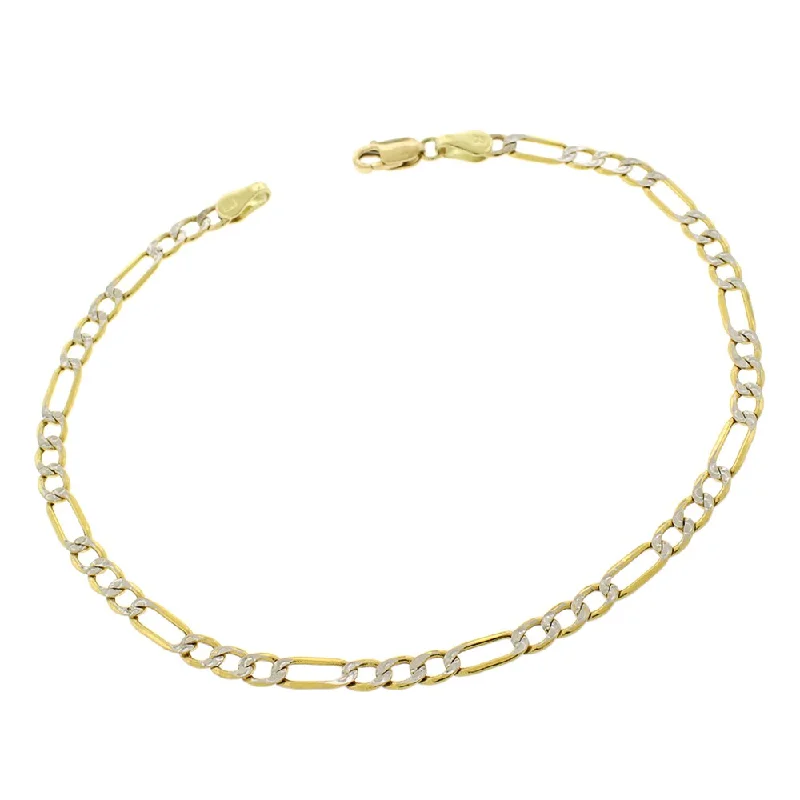 simple silver bracelet for men -10k Yellow Gold 3.5mm Hollow Figaro Link Diamond Cut Two-Tone Pave Bracelet Chain 8"