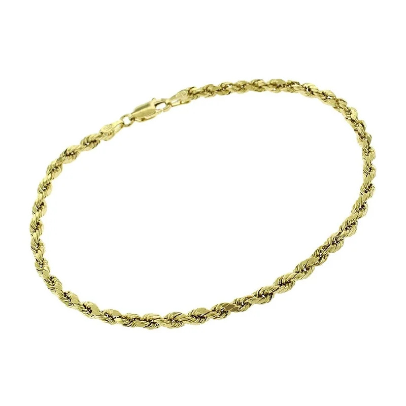 friendship bracelet for couples -10K Yellow Gold 3MM Hollow Rope Diamond-Cut Link Bracelet 7"- 8", Gold Bracelet for Men & Women, 100% Real 10K Gold