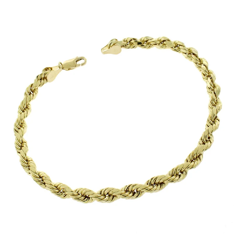 dainty bracelet for women -10k Yellow Gold 5.5mm Hollow Rope Diamond-Cut Link Twisted Bracelet Chain 9"