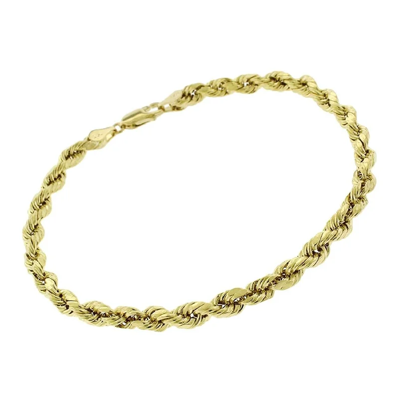 chunky beaded bracelet for women -10K Yellow Gold 5MM Solid Rope Diamond-Cut Link Bracelet 8"- 9", Gold Bracelet for Men & Women, 100% Real 10K Gold