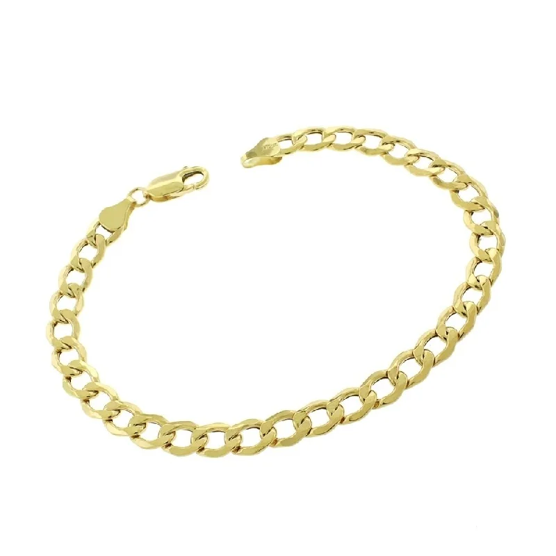 men’s beaded bracelet for fashion -10k Yellow Gold 6.5mm Hollow Cuban Curb Link Bracelet Chain 8.5"