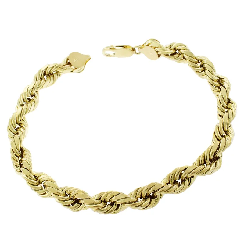 adjustable bracelet for women -10k Yellow Gold 8mm Hollow Rope Diamond-Cut Link Twisted Bracelet Chain 9"