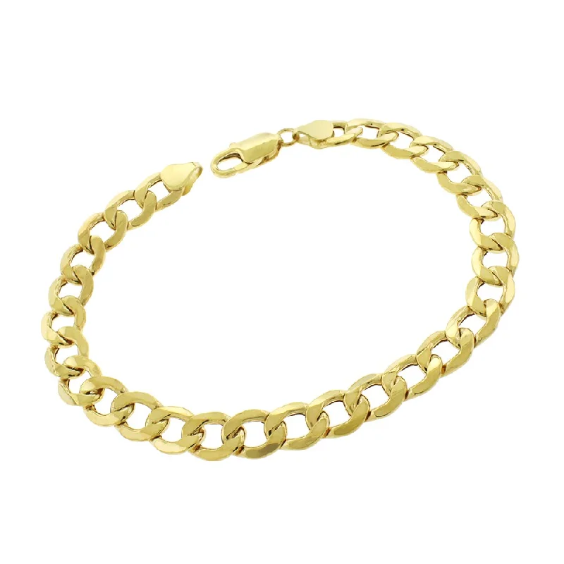 dainty bracelet for women -10k Yellow Gold 9mm Hollow Cuban Curb Link Bracelet Chain 9"