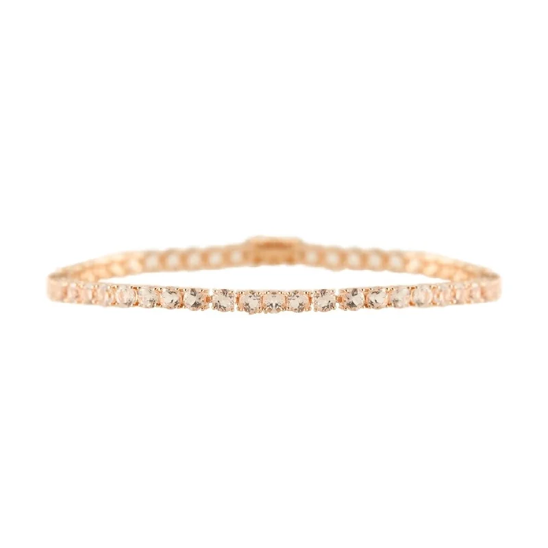 black leather bracelet for men -14K Rose Gold Over Sterling Silver Morganite Tennis Bracelet SZ 8 - Pink