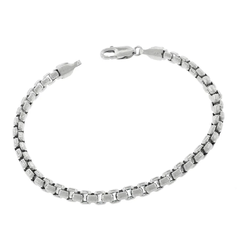 charm bracelet for mothers -14k White Gold 5mm Round Box Link Bracelet Chain 7"