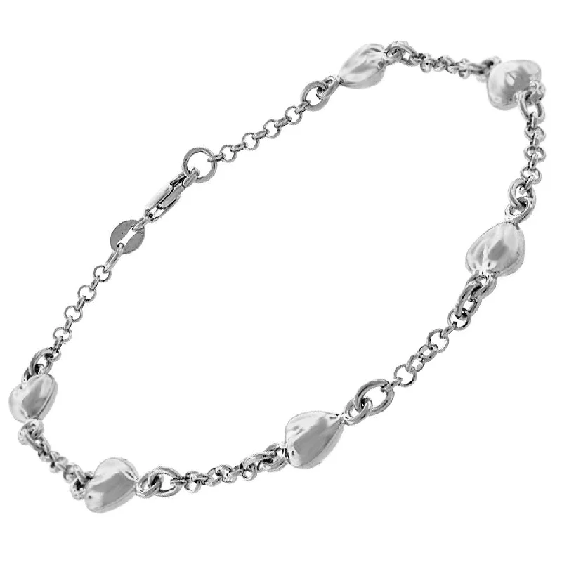 vintage charm bracelet for women -14k White Gold Womens Fancy Puff Hearts Cable Link Charm Bracelet Chain 6", 7", 10"