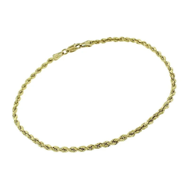 colorful beaded bracelet for women -14K Yellow Gold 2.5MM Solid Rope Diamond-Cut Link Bracelet 7"- 8", Gold Bracelet for Men & Women, 100% Real 14K Gold