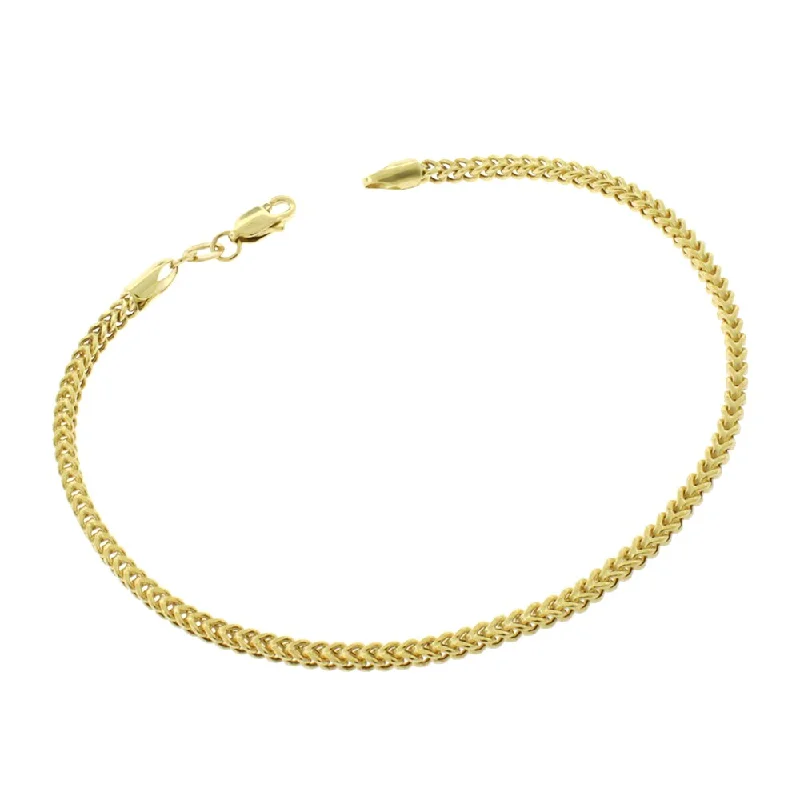 pearl and gold bracelet for weddings -14k Yellow Gold 2mm Hollow Franco Link Bracelet Chain 7.5"