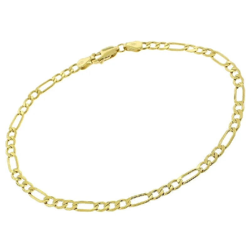 chunky bracelet for women -14k Yellow Gold 3.5mm Hollow Figaro Curb Link Bracelet Chain 8"