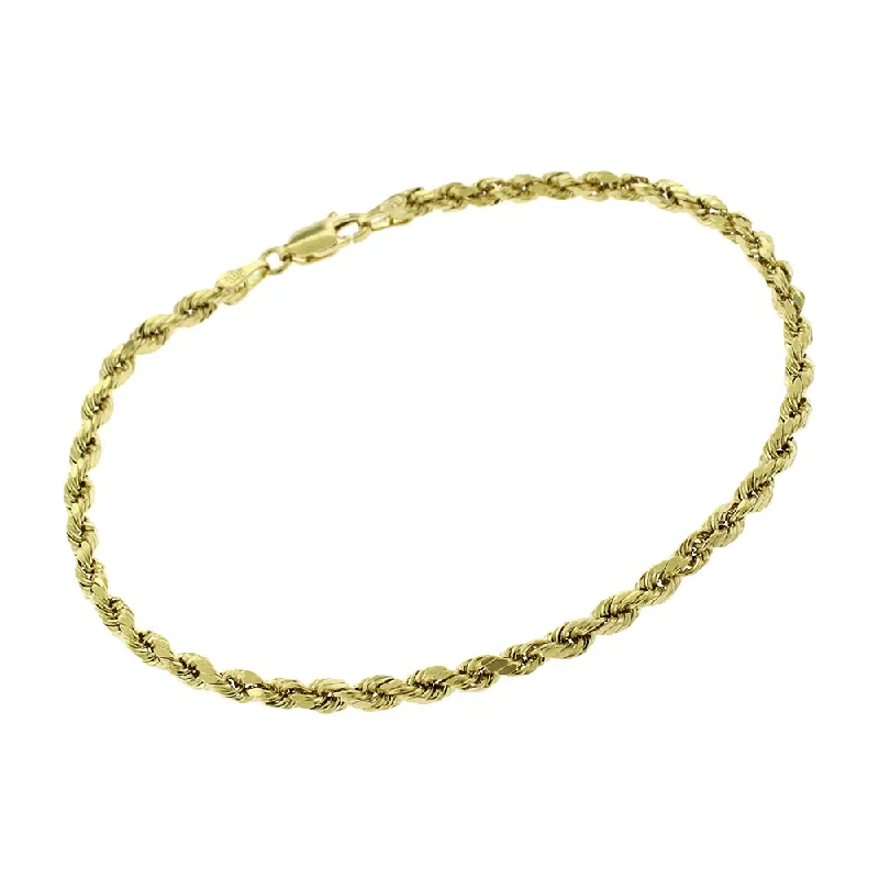 diamond bracelet for special occasions -14k Yellow Gold 3mm Hollow Rope Diamond-Cut Link Twisted Bracelet Chain 8"