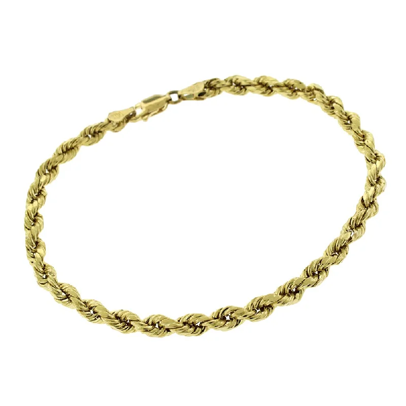 trendy bracelet for fashion lovers -14k Yellow Gold 4mm Hollow Rope Diamond-Cut Link Twisted Bracelet Chain 7.5"