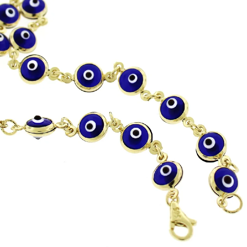 crystal bracelet for women -14k Yellow Gold 5.5mm Dark Blue Evil Eye Good Luck Bracelet