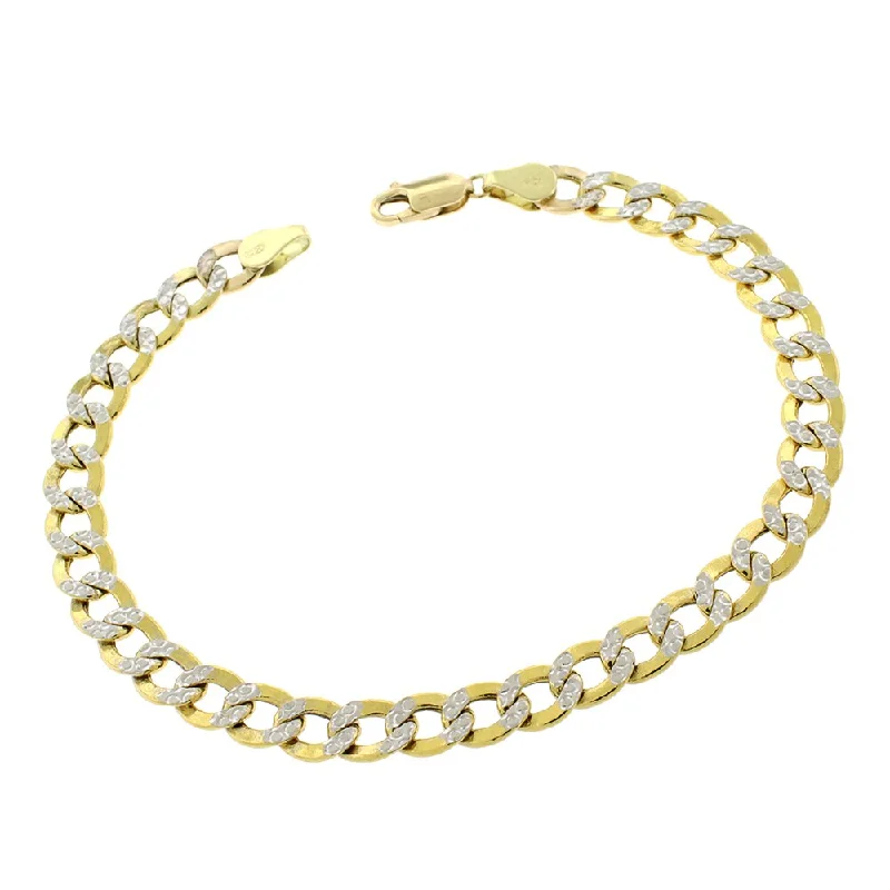 pearl bracelet for brides -14k Yellow Gold 6.5mm Hollow Cuban Curb Link Diamond Cut Two-Tone Pave Bracelet Chain 8", 8.5", 9"