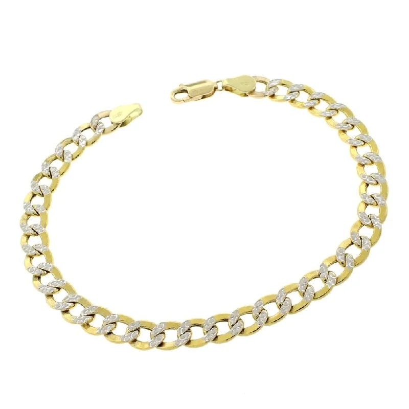 diamond bracelet for special occasions -14k Yellow Gold 6.5mm Hollow Cuban Curb Link Diamond Cut Two-Tone Pave Bracelet Chain 8", 8.5", 9"