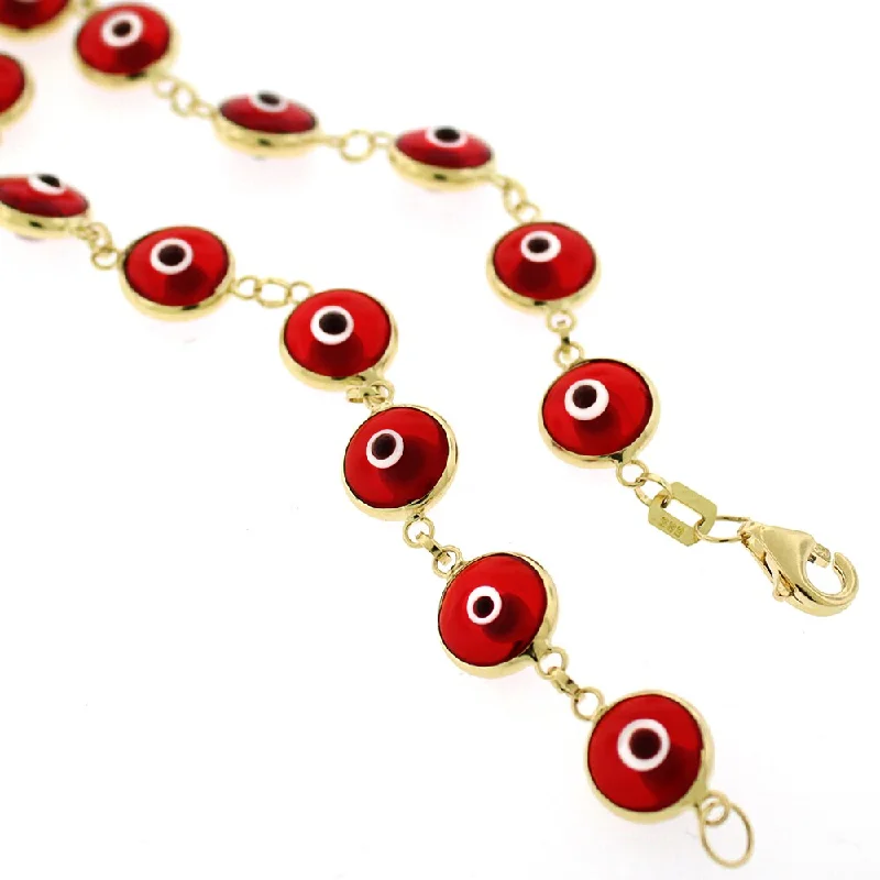 minimalist beaded bracelet for women -14k Yellow Gold 7.5mm Red Evil Eye Good Luck Bracelet