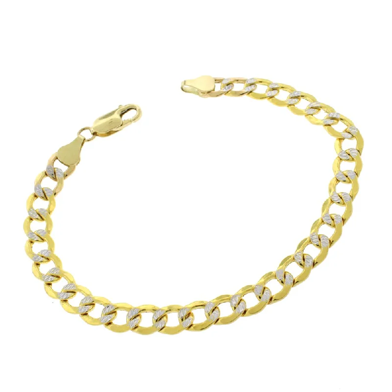 men’s sterling silver bracelet -14k Yellow Gold 7mm Hollow Cuban Curb Link Diamond Cut Two-Tone Pave Bracelet Chain 8"