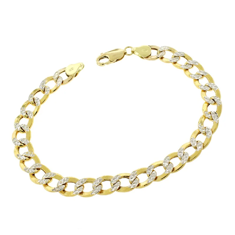 trendy bracelet for fashion lovers -14k Yellow Gold 8mm Hollow Cuban Curb Link Diamond Cut Two-Tone Pave Bracelet Chain 8.5"