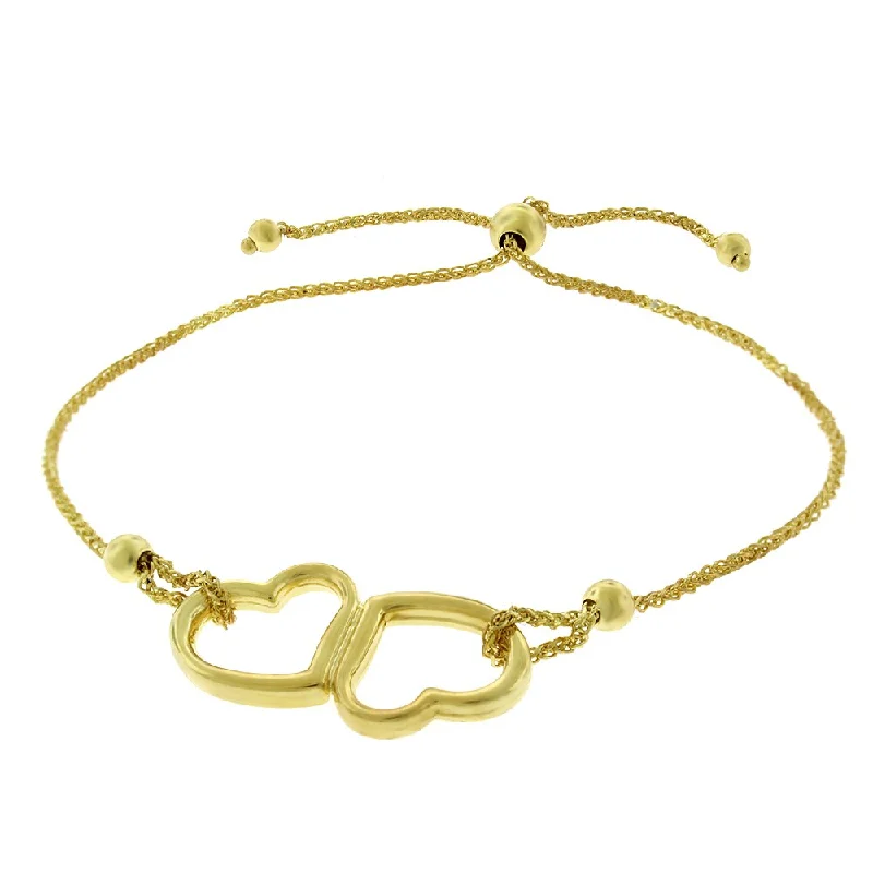 colorful beaded bracelet for women -14K Yellow Gold Womens Fancy Double Heart Charm Adjustable Slider Bracelet Chain