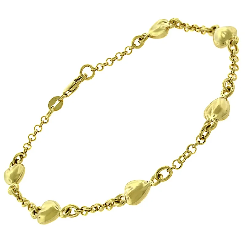 chic bracelet for daily wear -14k Yellow Gold Womens Fancy Puff Hearts Cable Link Charm Bracelet Chain 6", 7", 10"