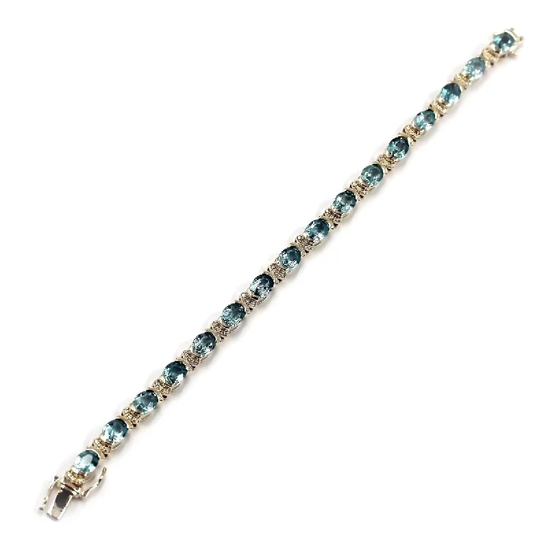 simple silver bracelet for men -14KT Yellow Gold Blue Zircon and Diamond Tennis Bracelet