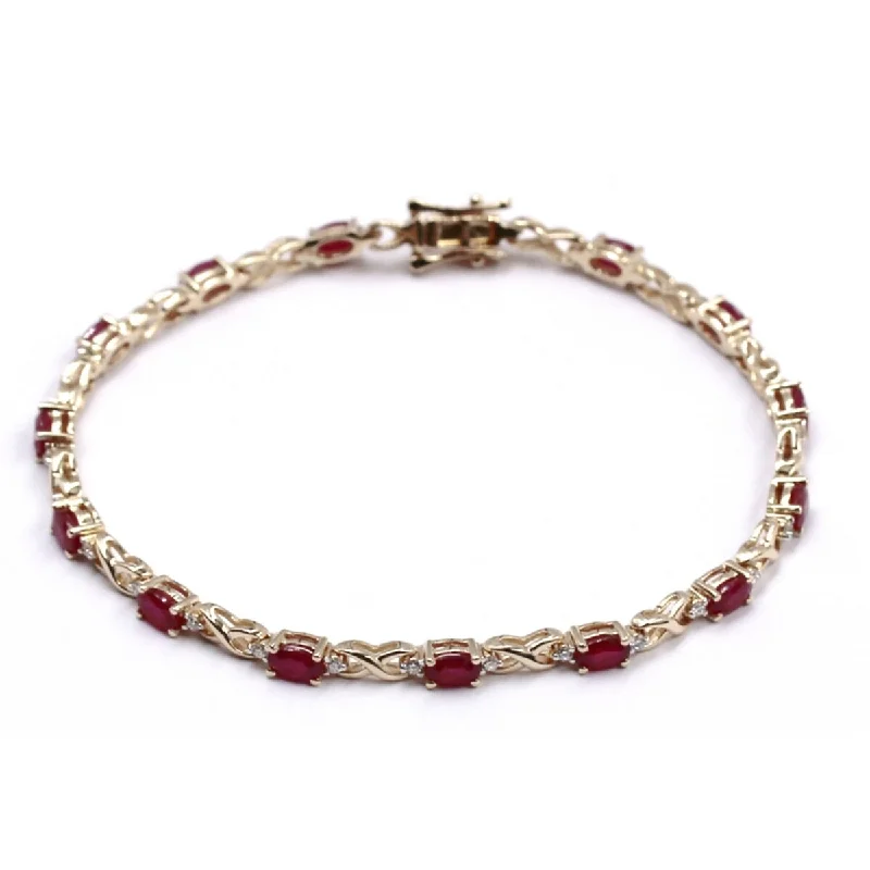 personalized initial bracelet for women -14Kt Yellow Gold Ruby and Diamond Bracelet