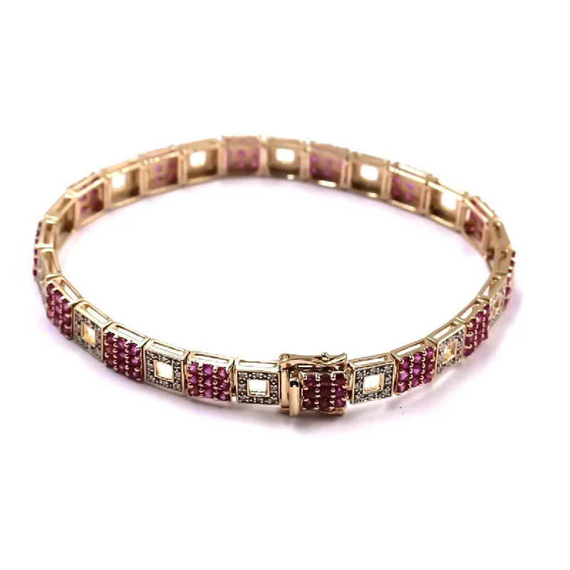 chunky beaded bracelet for women -14KT Yellow Gold Ruby and Diamond Bracelet