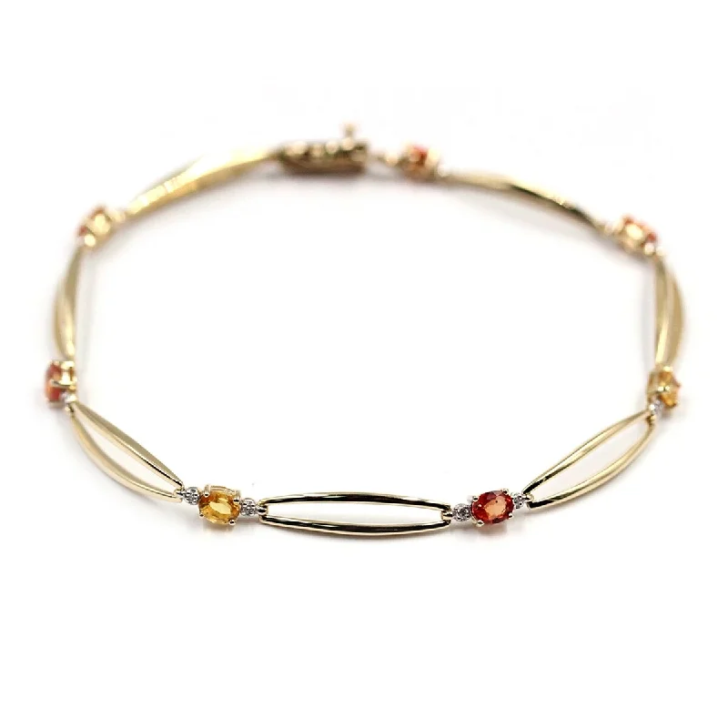 multi-layer bracelet for women -14Kt Yellow Gold Shaded Orange Sapphire and Diamond Bracelet