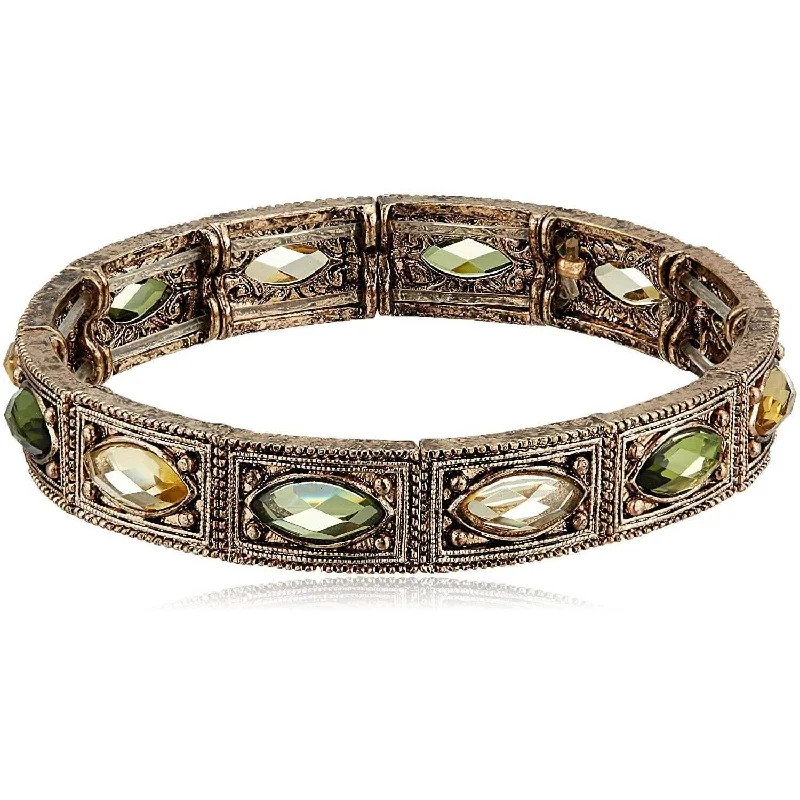 adjustable bracelet for women -1928 Jewelry Brass Peridot Jonquil Stretch Bracelet