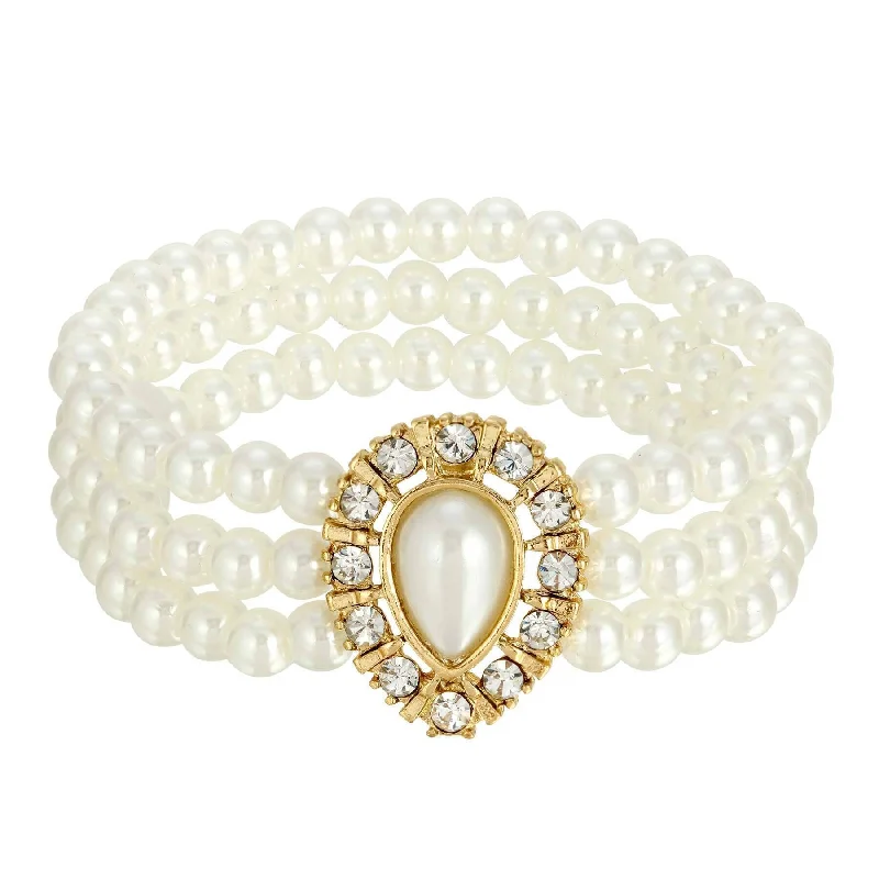 multi-layer bracelet for women -1928 Jewelry Faux Pearl With Crystal 3-Row Stretch Bracelet