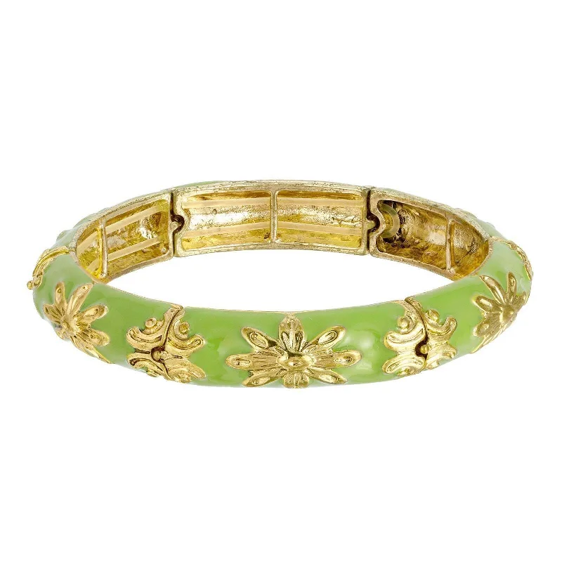 pearl and gold bracelet for weddings -1928 Jewelry Floral Enamel Stretch Bracelet