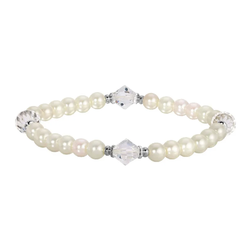 pearl bracelet for brides -1928 Jewelry Ivory Faux Pearl And Lantern Crystal Stretch Bracelet