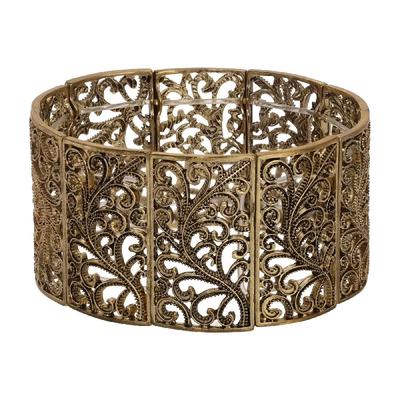 men’s gold chain bracelet -2028 Jewelry Intricate Filigree Wide Stretch Bracelet