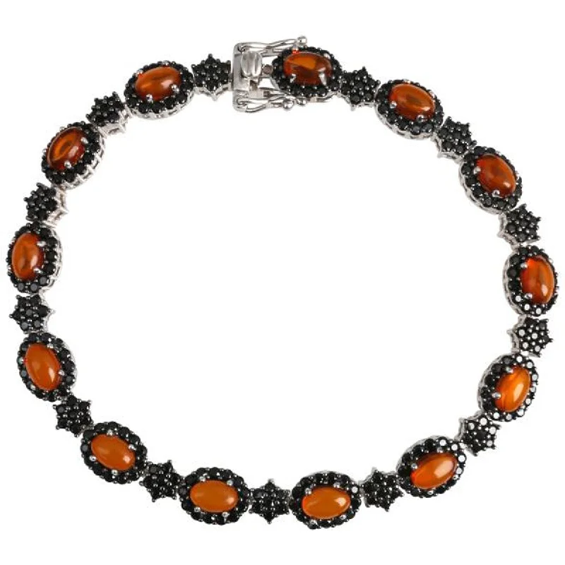 gemstone bracelet for women -925 Sterling Silver Black Spinel and Baltic Amber Bracelet