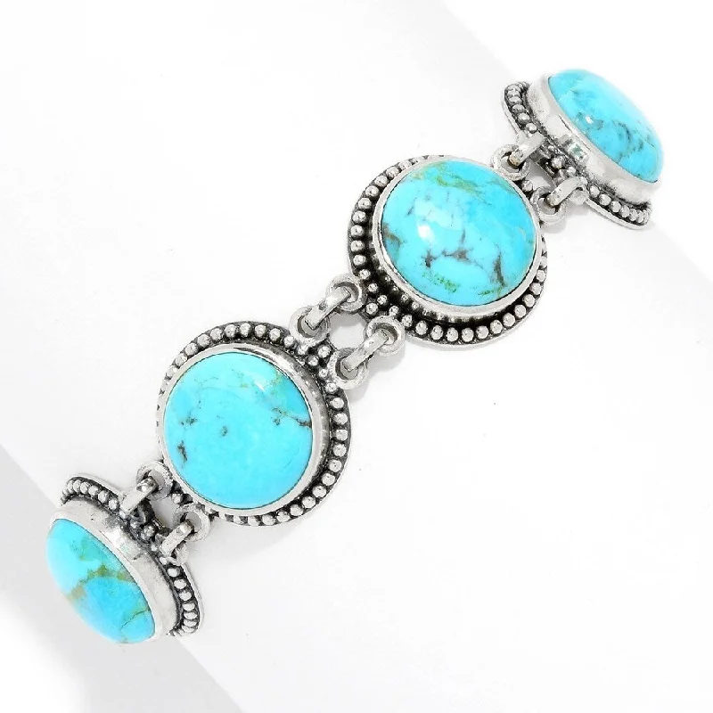 men’s leather bracelet with engraved name -925 Sterling Silver Blue Mohave Turquoise Bracelet