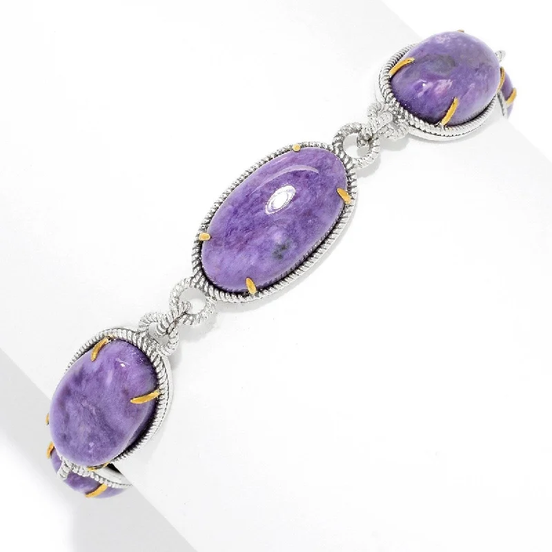 vintage-style bracelet for women -925 Sterling Silver Charoite Adjustable Link Bracelet