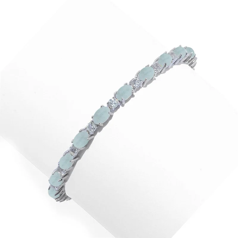 crystal bracelet for women -925 Sterling Silver Milky Aquamarine and White Topaz Bracelet