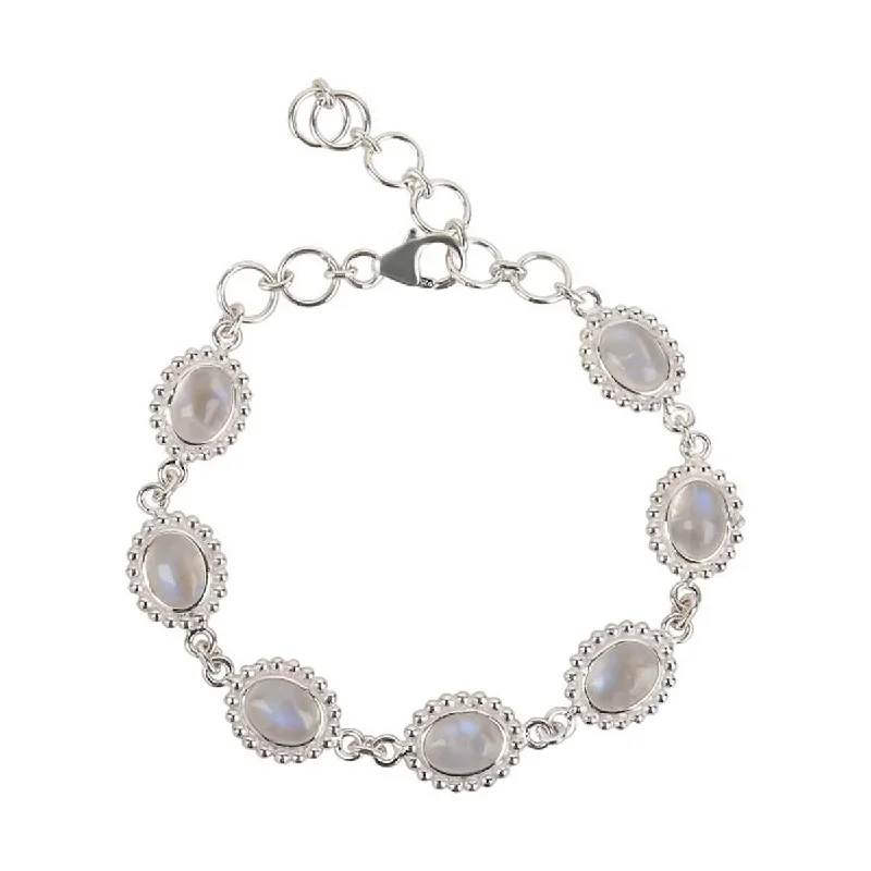 simple gold bracelet for everyday wear -925 Sterling Silver Rainbow Moonstone Chain & Links Bracelet