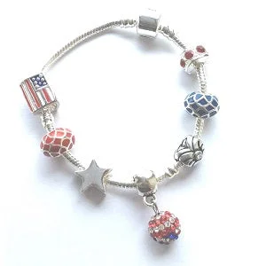 rose gold bracelet for women -Adult's 'I Love America' Silver Plated Charm Bead Bracelet