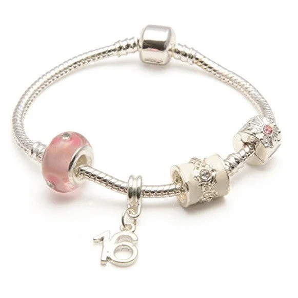 men’s sterling silver bracelet -Age 16 'Pink Parfait' Silver Sparkle Charm Bead Bracelet