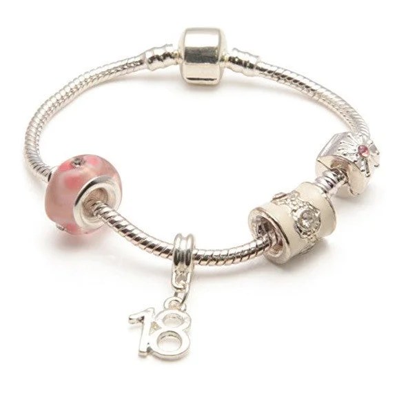 men’s gold chain bracelet -Age 18 'Pink Parfait' Silver Sparkle Charm Bead Bracelet