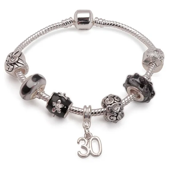 chunky bracelet for women -Age 30 'Black Magic' Silver Plated Charm Bead Bracelet