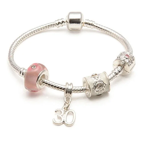 men’s wrist cuff bracelet -Age 30 'Pink Parfait' Silver Sparkle Charm Bead Bracelet