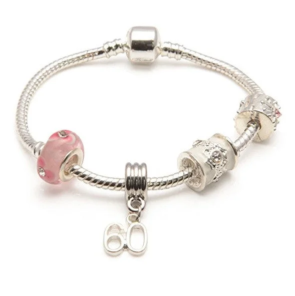 chic bracelet for daily wear -Age 60 'Pink Parfait' Silver Sparkle Charm Bead Bracelet