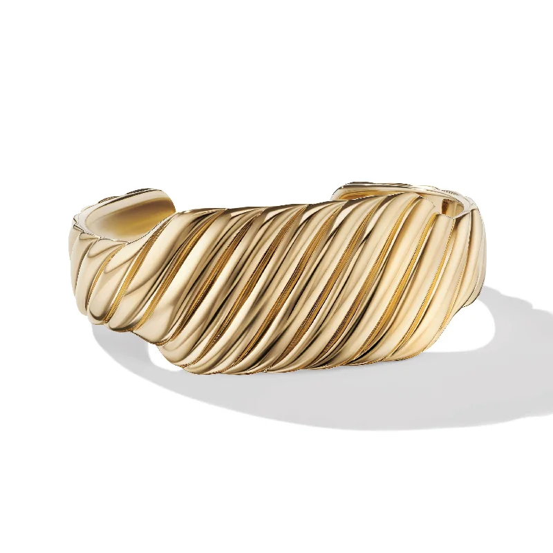 simple gold bracelet for everyday wear -Sculpted Cable Contour Cuff Bracelet in 18K Yellow Gold