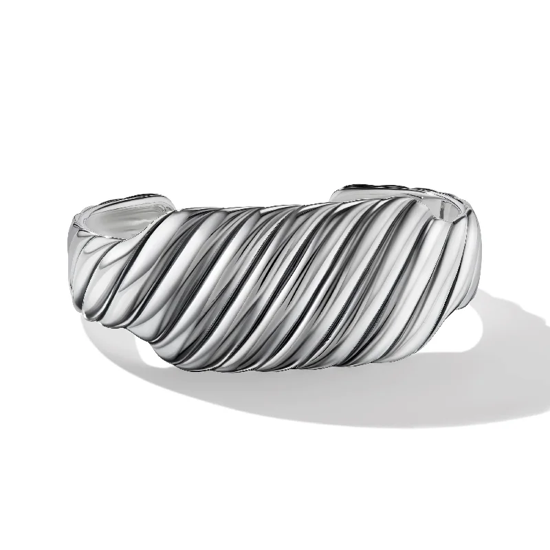 sterling silver bracelet for women -Sculpted Cable Contour Cuff Bracelet in Sterling Silver